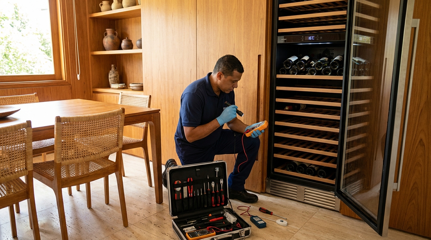 Troca de termostato de adega climatizada em atendimento técnico em Natal‑RN